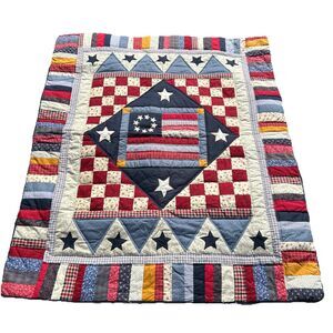 Vintage Patriotic Handmade Quilt Flag And Stars 49” X 58” Beautifully Designed